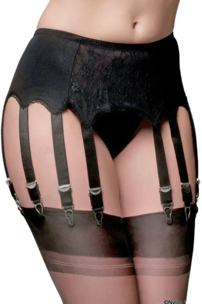 Nylon Dreams 12 Strap Suspender Belt Lace Black
