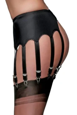 Nylon Dreams 12 Strap Suspender Belt Lace Black