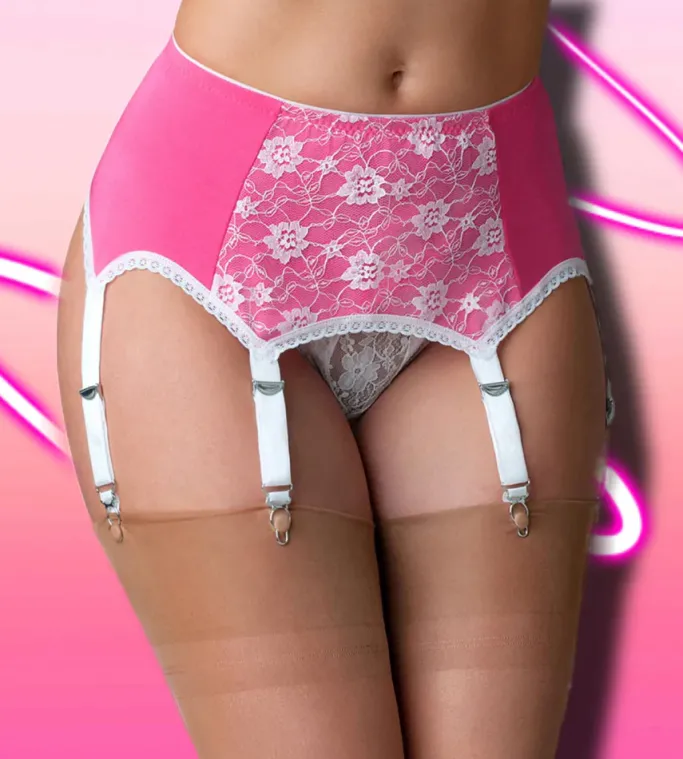Nylon Dreams 6 Strap Suspender Belt Pink