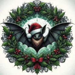 Oakhart Industries Oakhart Bat Wreath Christmas Card