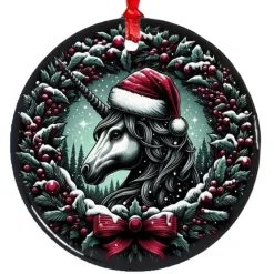 Oakhart Industries Oakhart Black Unicorn Christmas Ornament