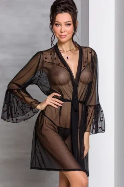Passion Lingerie Passion Lovelia Penignoir Dressing Gown Black