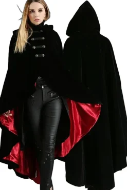 Pentagramme Black Velvet Cape Red Lining