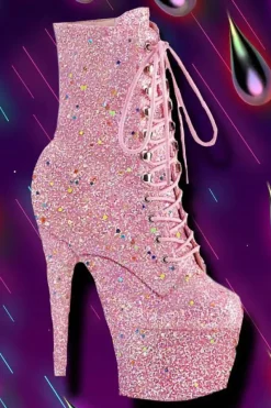 Pleaser ADORE 1020GDLG Pink Glitter Boots