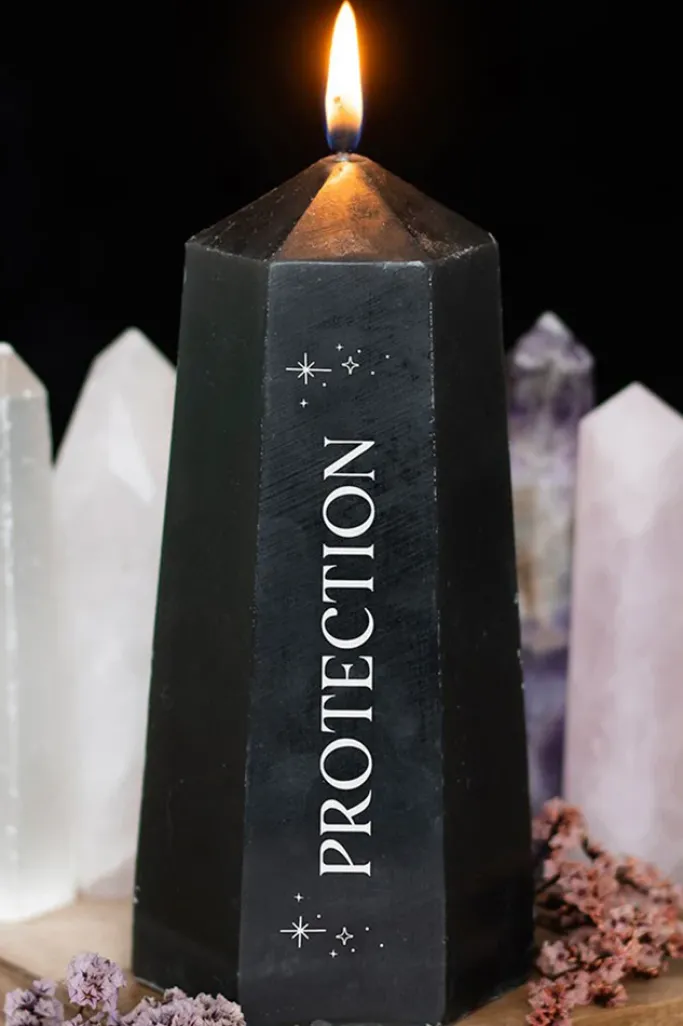Something Different Protection Crystal Candle with Rough Black Obsidian