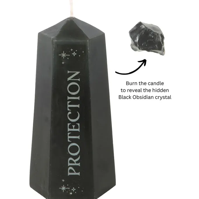 Something Different Protection Crystal Candle with Rough Black Obsidian