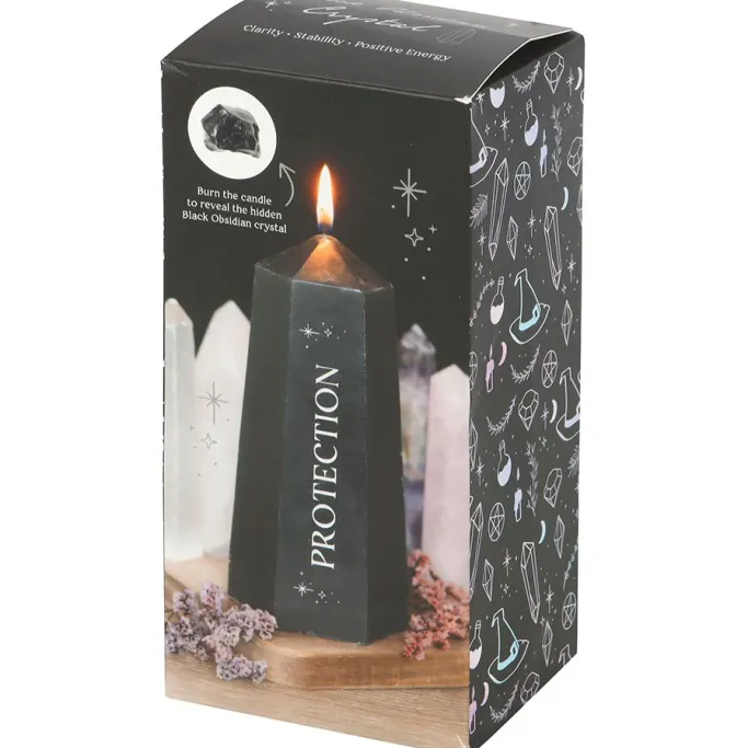 Something Different Protection Crystal Candle with Rough Black Obsidian