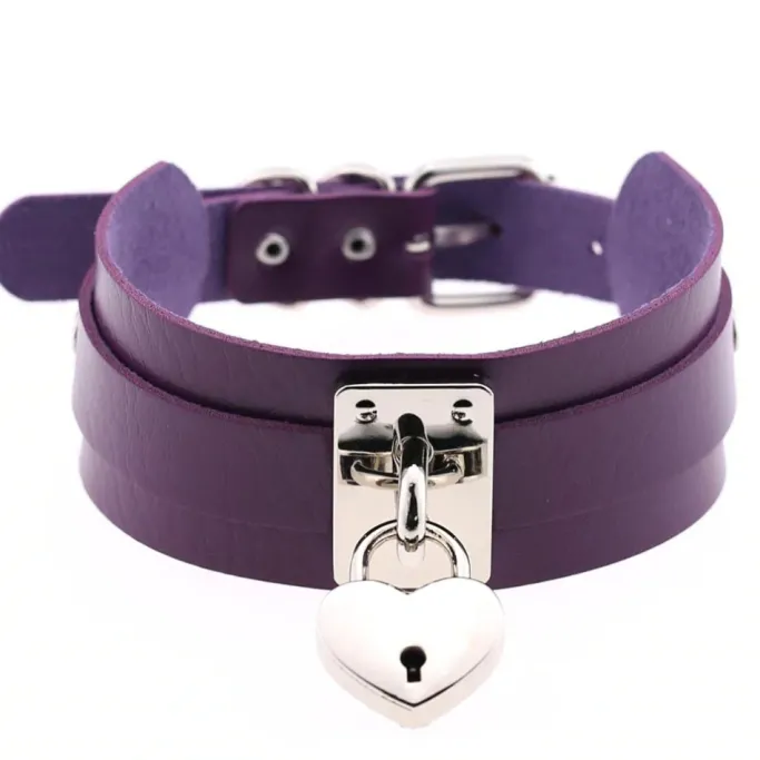 Gothic Collars Purple Heart Padlock Collar