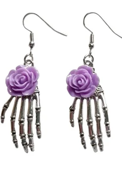Gothic and Steampunk Jewellery Purple Rose Skeleton Earrings