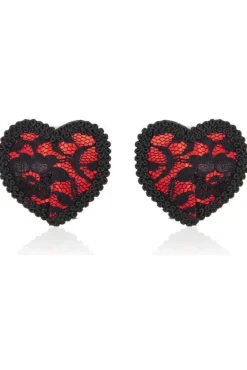 Nipple Pasties Red Black Lace Heart Pasties