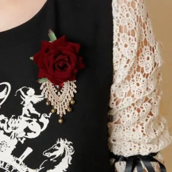 Lace Jewellery Red Rose Ivory Lace Steampunk Brooch