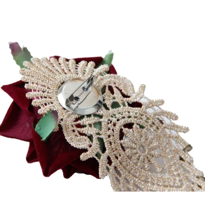 Lace Jewellery Red Rose Ivory Lace Steampunk Brooch