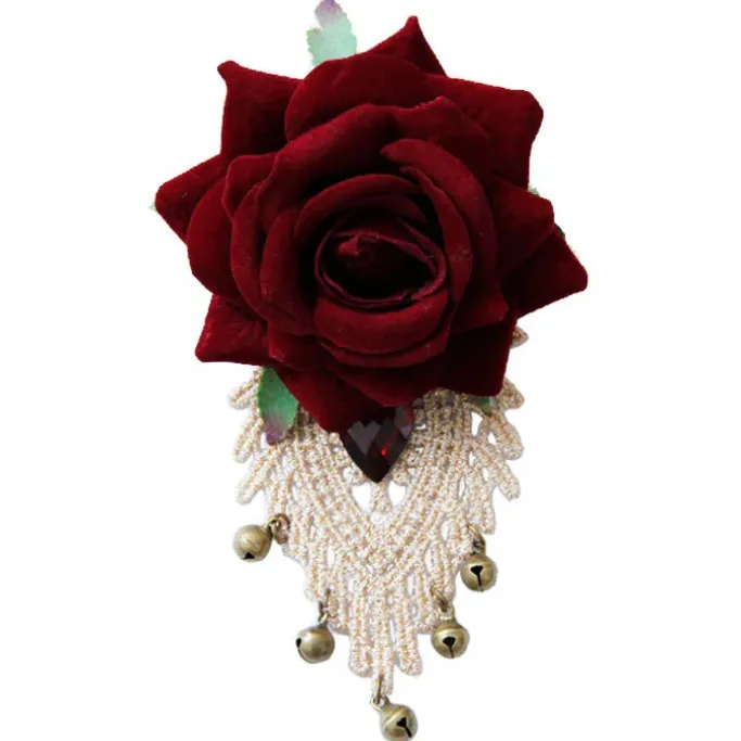 Lace Jewellery Red Rose Ivory Lace Steampunk Brooch
