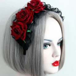 Gothic Hair Accessories Red Rose Lolita Headband