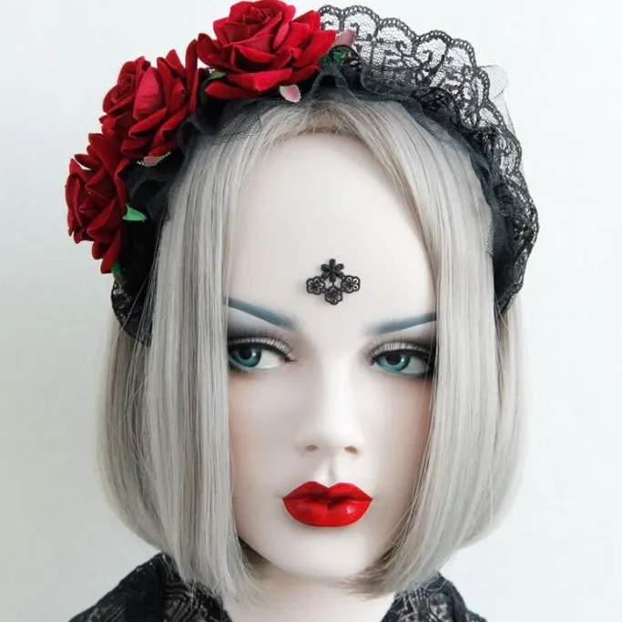 Gothic Hair Accessories Red Rose Lolita Headband