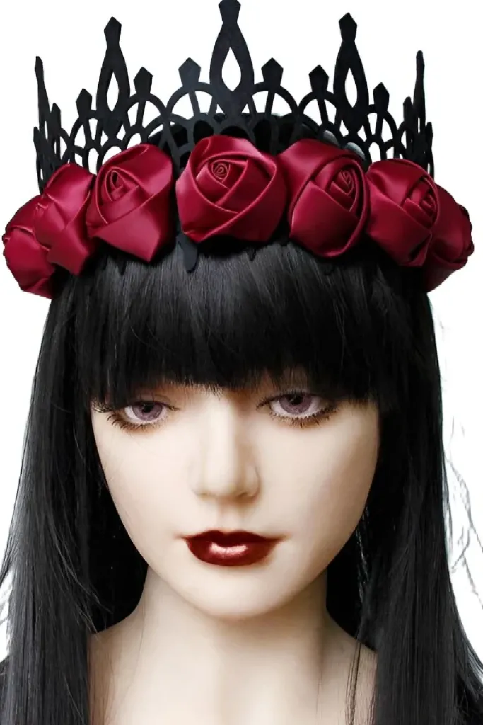 Gothic Hair Accessories Red Satin Gothic Rose Crown