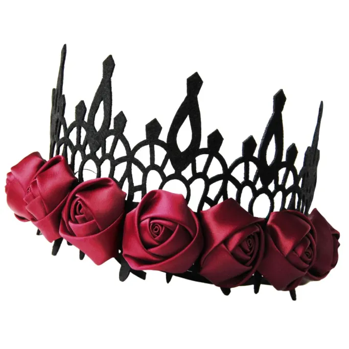 Gothic Hair Accessories Red Satin Gothic Rose Crown