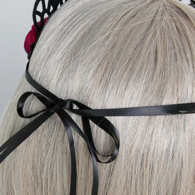Gothic Hair Accessories Red Satin Gothic Rose Crown
