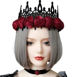 Gothic Hair Accessories Red Satin Gothic Rose Crown