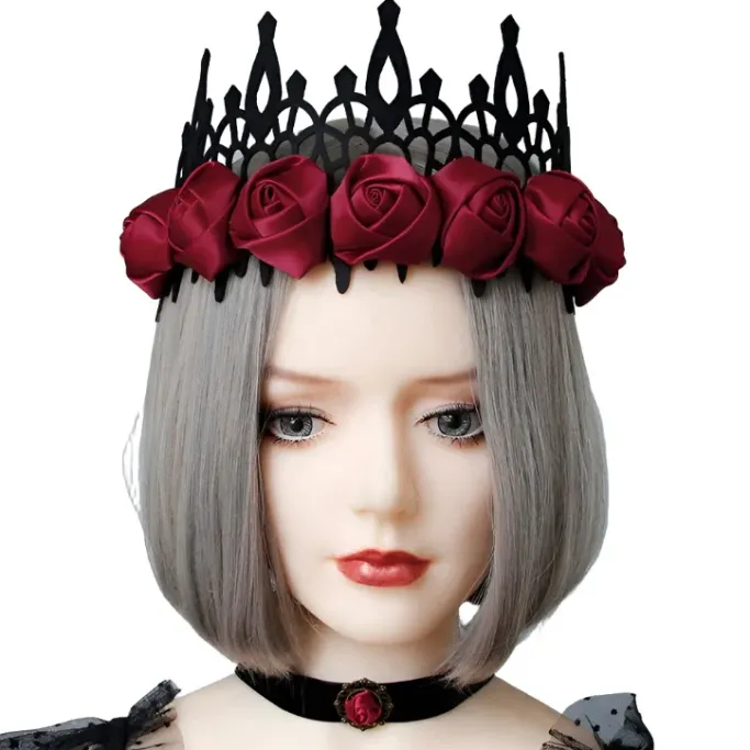 Gothic Hair Accessories Red Satin Gothic Rose Crown