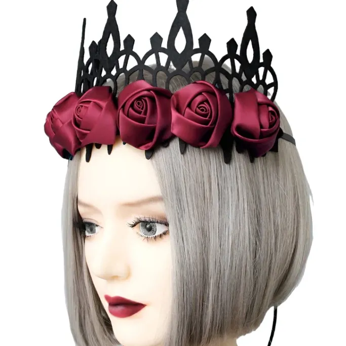Gothic Hair Accessories Red Satin Gothic Rose Crown
