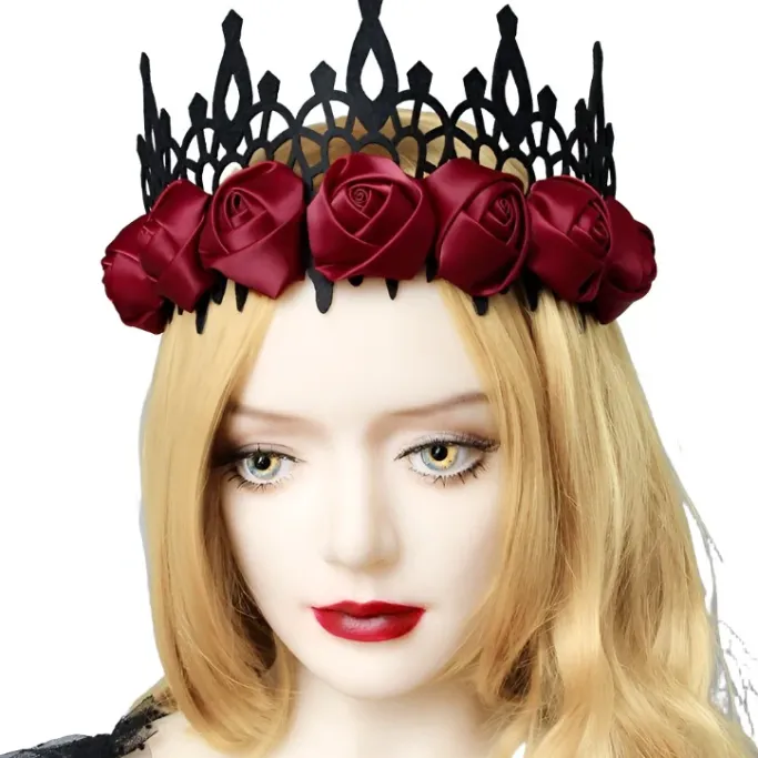 Gothic Hair Accessories Red Satin Gothic Rose Crown