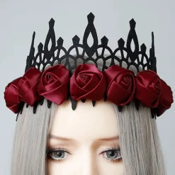 Gothic Hair Accessories Red Satin Gothic Rose Crown