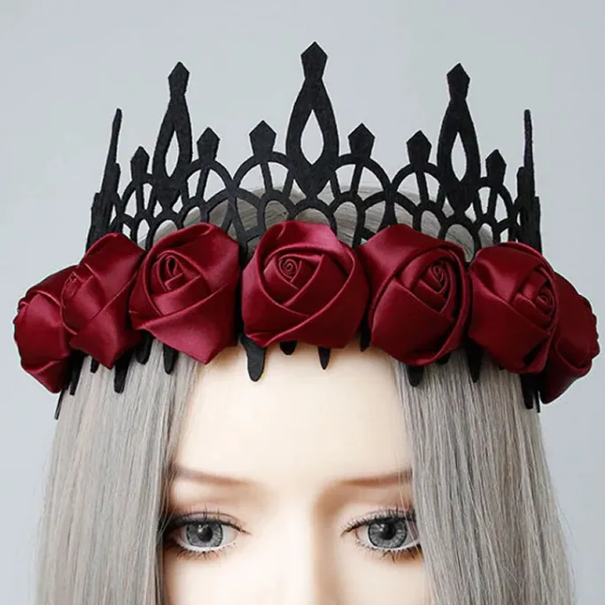 Gothic Hair Accessories Red Satin Gothic Rose Crown