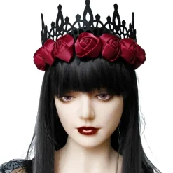 Gothic Hair Accessories Red Satin Gothic Rose Crown
