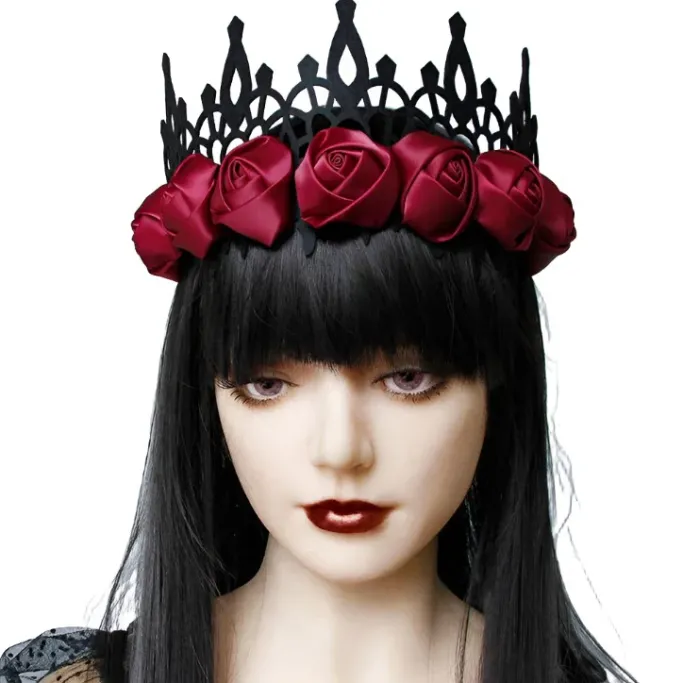 Gothic Hair Accessories Red Satin Gothic Rose Crown