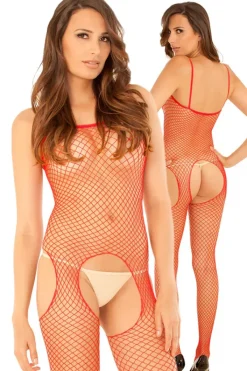 Rene Rofe Industry Net Red Suspender Bodystocking