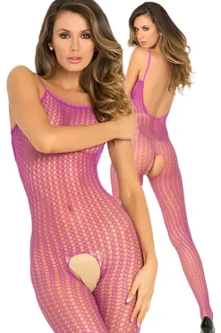 Rene Rofe Purple Crochet Net Bodystocking