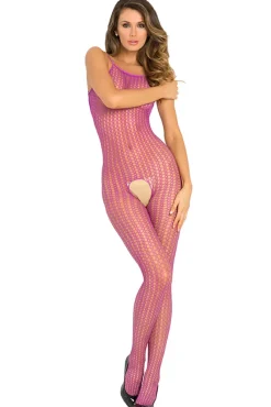 Rene Rofe Purple Crochet Net Bodystocking