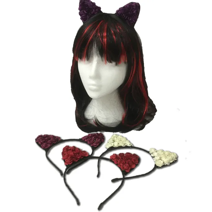 Gothic Hair Accessories Rose Cat Ear Headband, 4 Colours