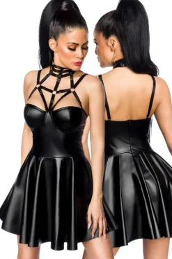 Saresia Harness Flared Mini Wetlook Dress