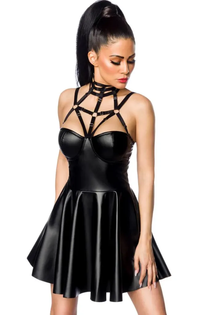 Saresia Harness Flared Mini Wetlook Dress