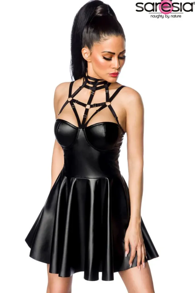 Saresia Harness Flared Mini Wetlook Dress