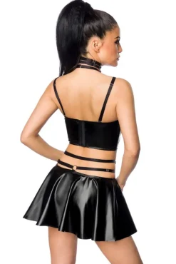 Saresia Harness Wetlook Set mit ausgestelltem Rock