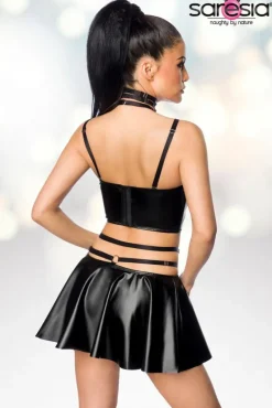 Saresia Harness Wetlook Set mit ausgestelltem Rock