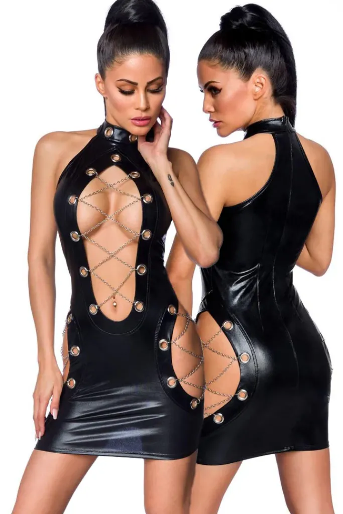 Saresia Metal Wetlook Mini Dress