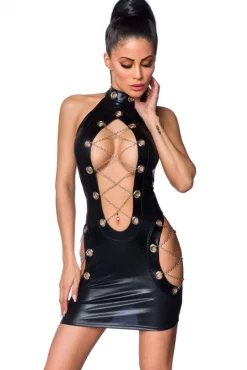 Saresia Metal Wetlook Mini Dress