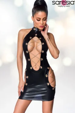 Saresia Metal Wetlook Mini Dress