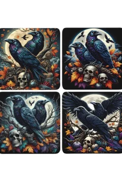 Oakhart Industries Set of 4 Raven Skull Coasters
