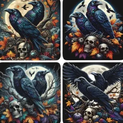 Oakhart Industries Set of 4 Raven Skull Coasters
