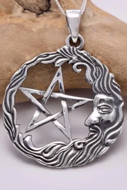 Seventh Sense Wiseman and Pentagram Silver Pendant