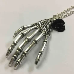 Gothic and Steampunk Jewellery Skeleton Hand and Rose Necklace