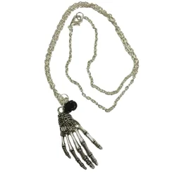 Gothic and Steampunk Jewellery Skeleton Hand and Rose Necklace