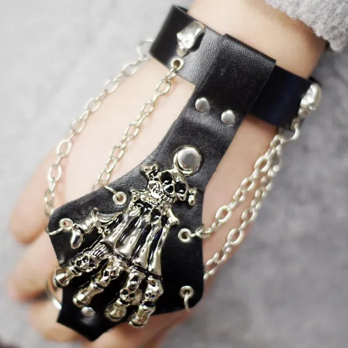 Gothic and Steampunk Jewellery Skeleton Hand Chain Cuff Bracelet
