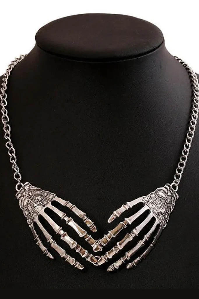 Gothic and Steampunk Jewellery Skeleton Hands Necklace