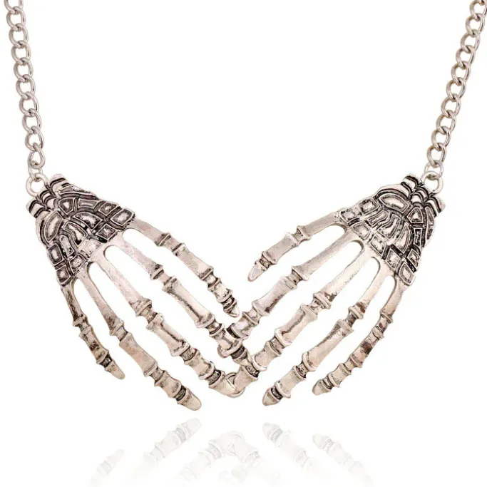 Gothic and Steampunk Jewellery Skeleton Hands Necklace